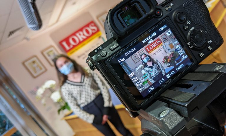 A behind the scenes photo of Incite filming at LOROS Hospice