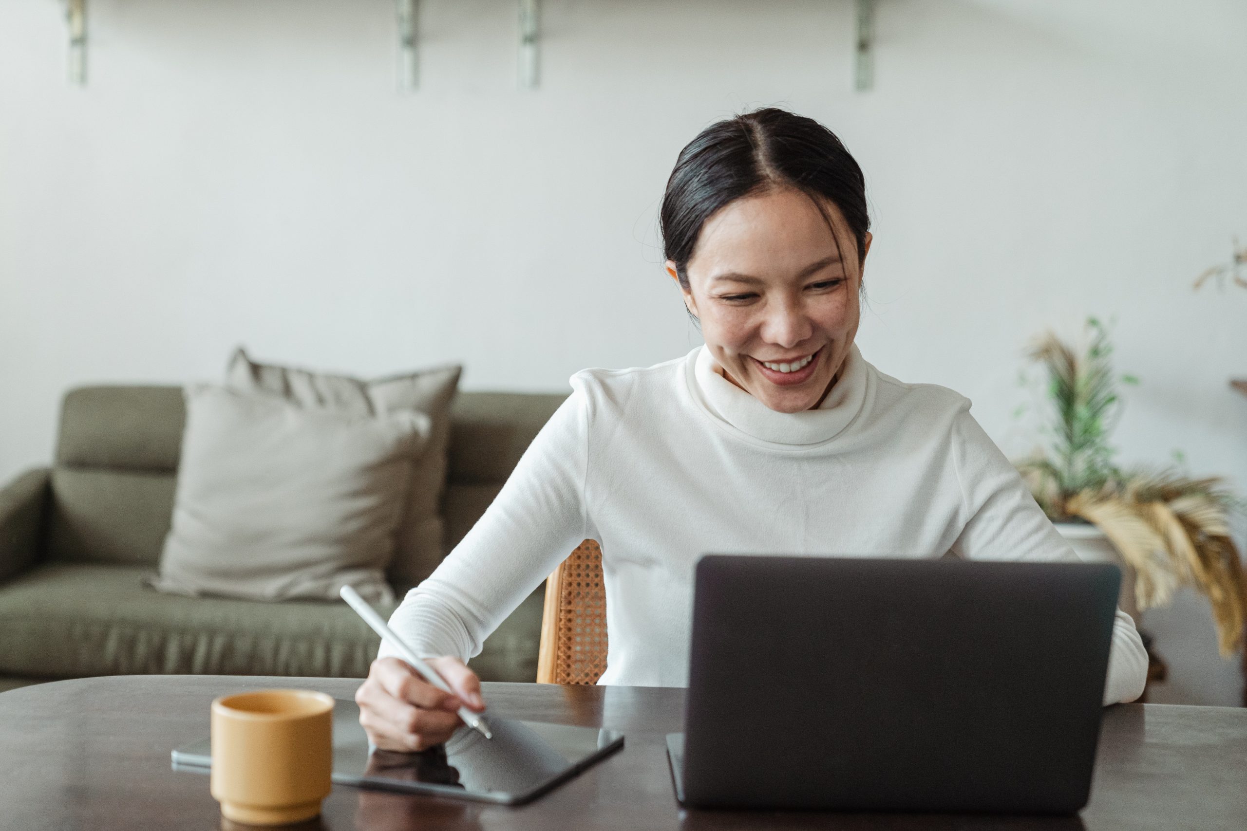 Woman watching an induction video